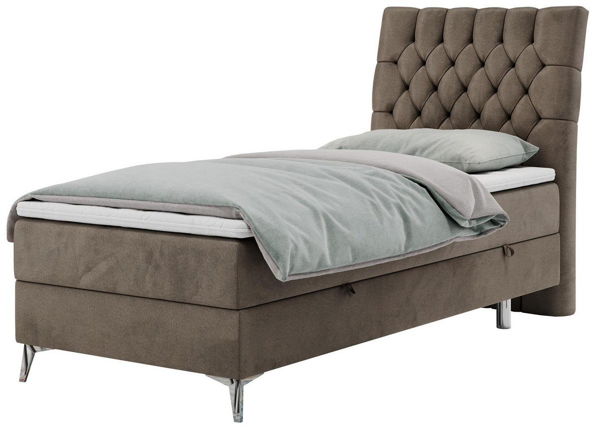 BOXBETT MILEN 90/200 Braun Velvet - H3 - Rechts Seite - Braun, Holz/Textil (90/200cm) - MKS