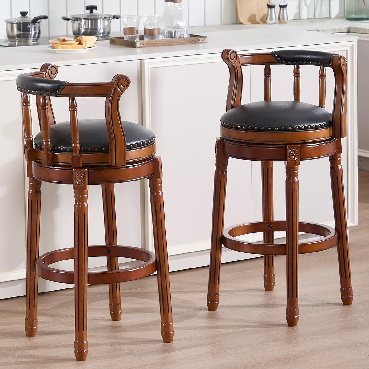 BARHOCKER 1er-Set Schwarz mit Echtleder und Rückenlehne - Schwarz, Holz (54.8/96/54.8cm) - PANGIVO