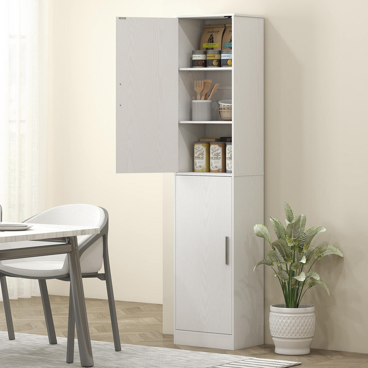 BADEZIMMERSCHRANK Badschrank Hochschrank schmal mit 2 Türen Verstellbare Regale - Weiß, Karton (35/180/40cm) - HOMCOM