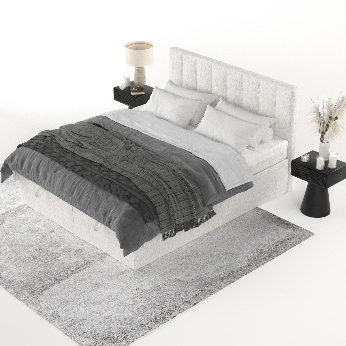 BOXBETT Lume 200/200 cm Creme im Neve Stoff - Creme/Schwarz, Holz/Holzwerkstoff (200/200cm) - AltaBeds