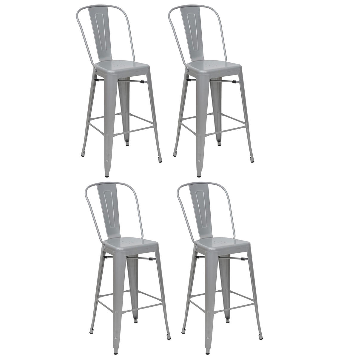 BARHOCKER 4er-Set mit Lehne Sitzhöhe 77cm Metall Industriedesign Grau mit Lehne - Grau, Metall (50/117/45cm) - PROREGAL