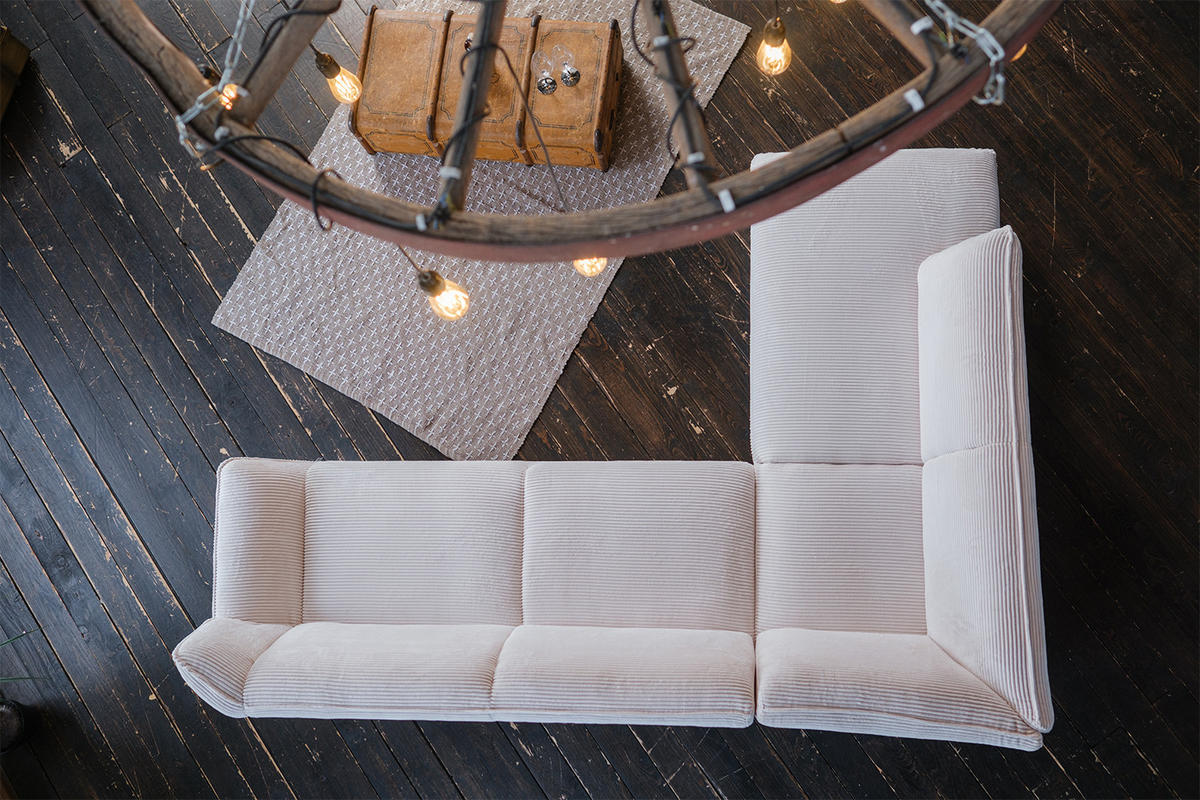 ECKSOFA CALLA Cremeweiß Cord - Creme/Schwarz, Textil (274/203cm) - KAWOLA