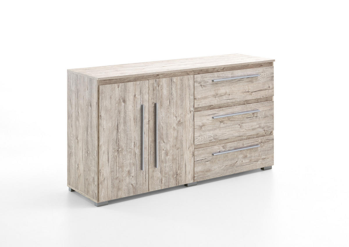 SIDEBOARD Bali Kommode Eiche Sand - Eichefarben/Silberfarben, Holzwerkstoff/Kunststoff (169/92/50cm) - arthur berndt