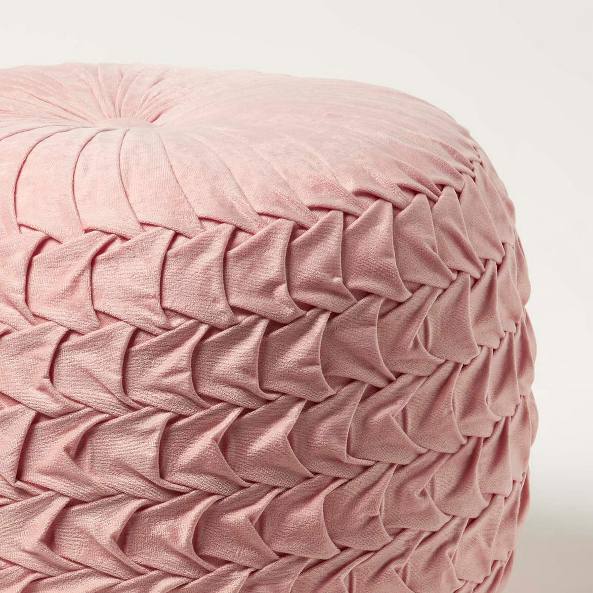 SAMT-POUF Grace rosa, plissiert in Flechtoptik, 50/50/35 cm - Altrosa, Textil (50/35/50cm) - Homescapes