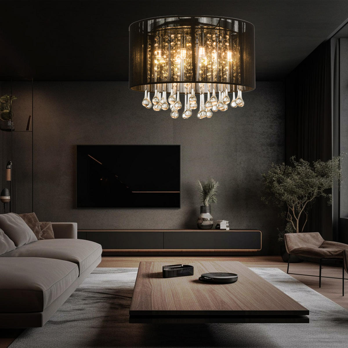 LED DECKENLEUCHTE Metall Schwarz Kristalloptik - Schwarz, Glas (40/40/29cm) - Globo Lighting