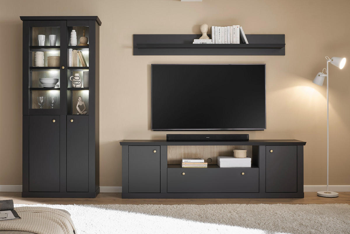 WANDBOARD schwarz matt, Wandregal 180 cm - Schwarz, Holzwerkstoff/Metall (180/25/22cm) - Furn.Design