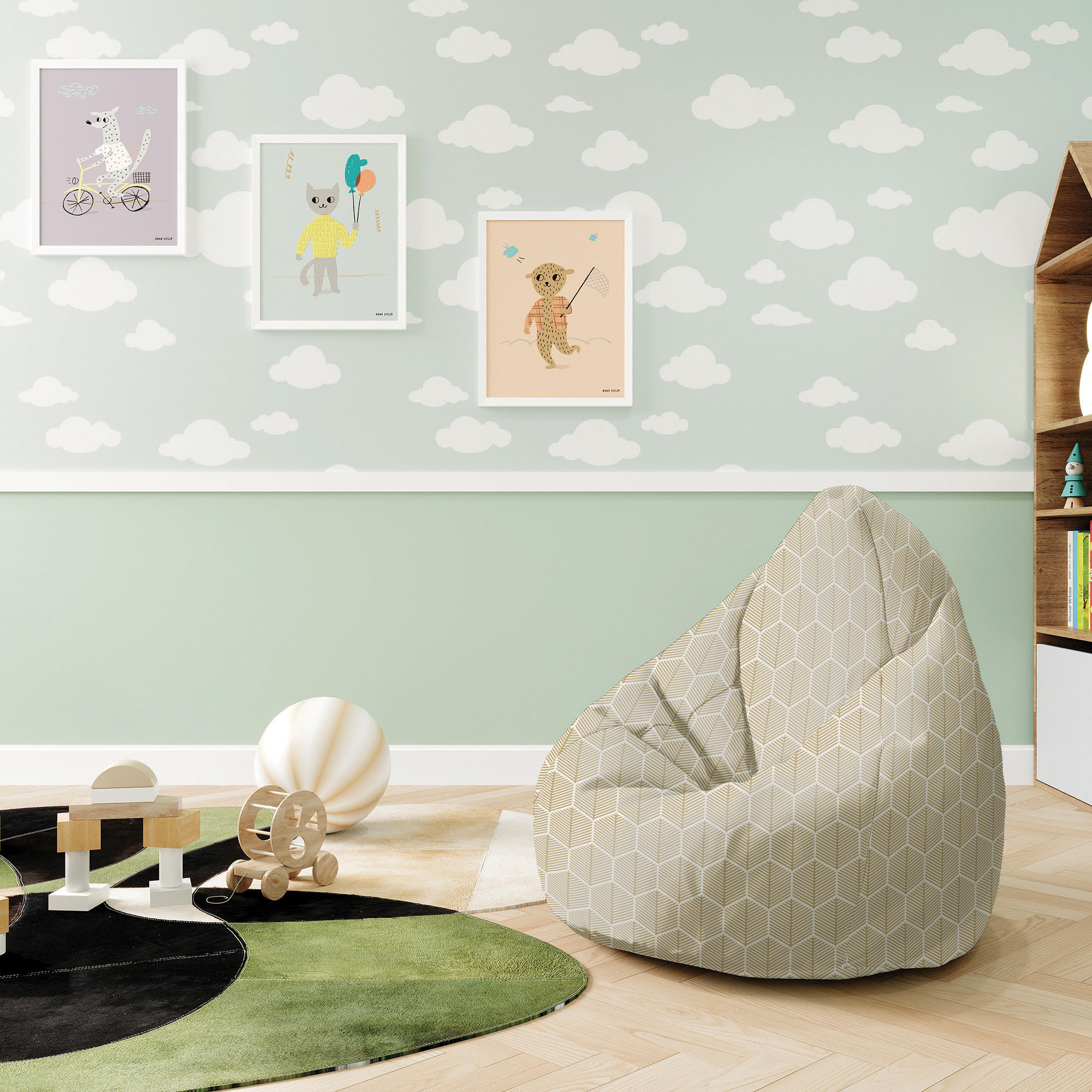SITZSACK MIT FUßSTÜTZE Velvet 2-tlg Wavy S - Beige, Textil (70/105/70cm) - Dreamroots