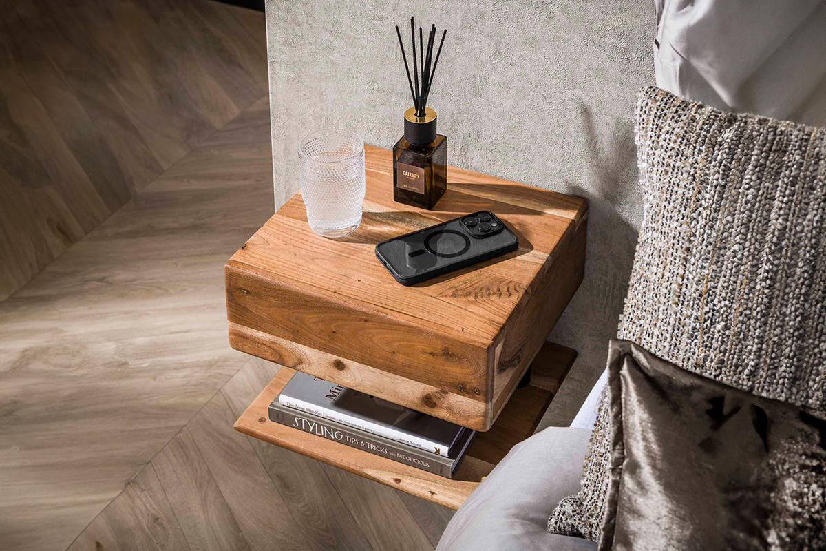 NACHTTISCH SILVEA Holz Akazie - Braun, Holz (35/27/32cm) - KAWOLA