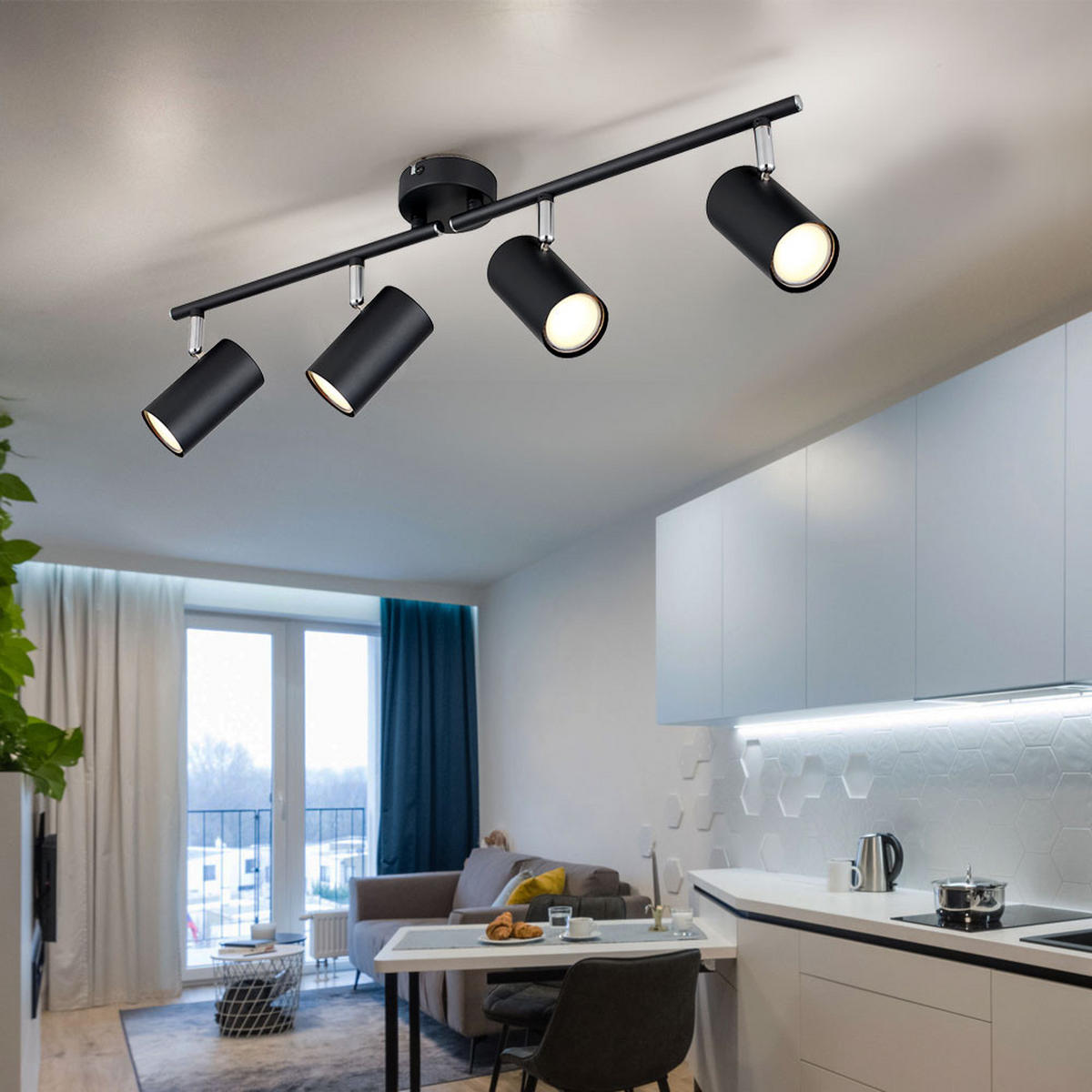 DECKENLEUCHTE Metall Schwarz Matt - Schwarz, Metall (60/8/14.5cm) - Globo Lighting