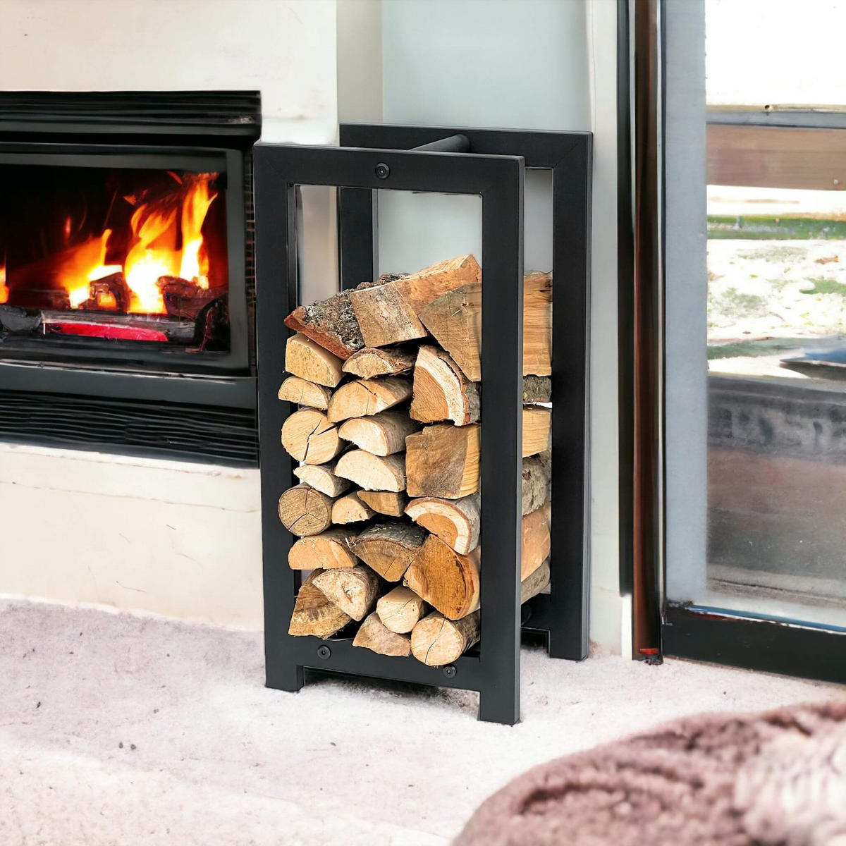 KAMINHOLZREGAL Innen Metall Schwarz Stehend - Schwarz, Metall (23.6/61/30cm) - DanDiBo