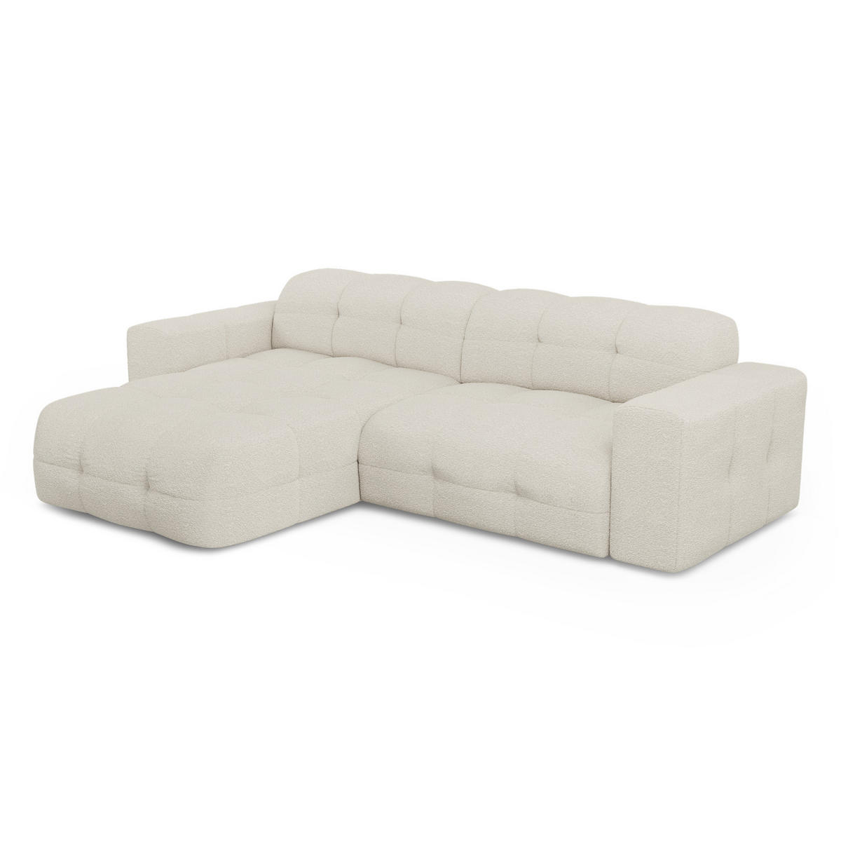 ECKSOFA LINKS Bouclé-Stoff Creme 230cm - Creme, Textil (155/230cm) - Sia Home