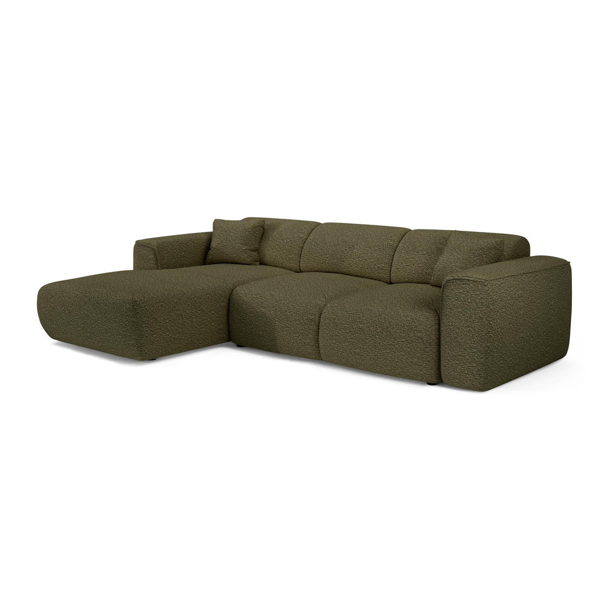 ECKSCHLAFSOFA Bouclé-Stoff Olivgrün 283cm - Olivgrün, Textil (283/180cm) - Sia Home