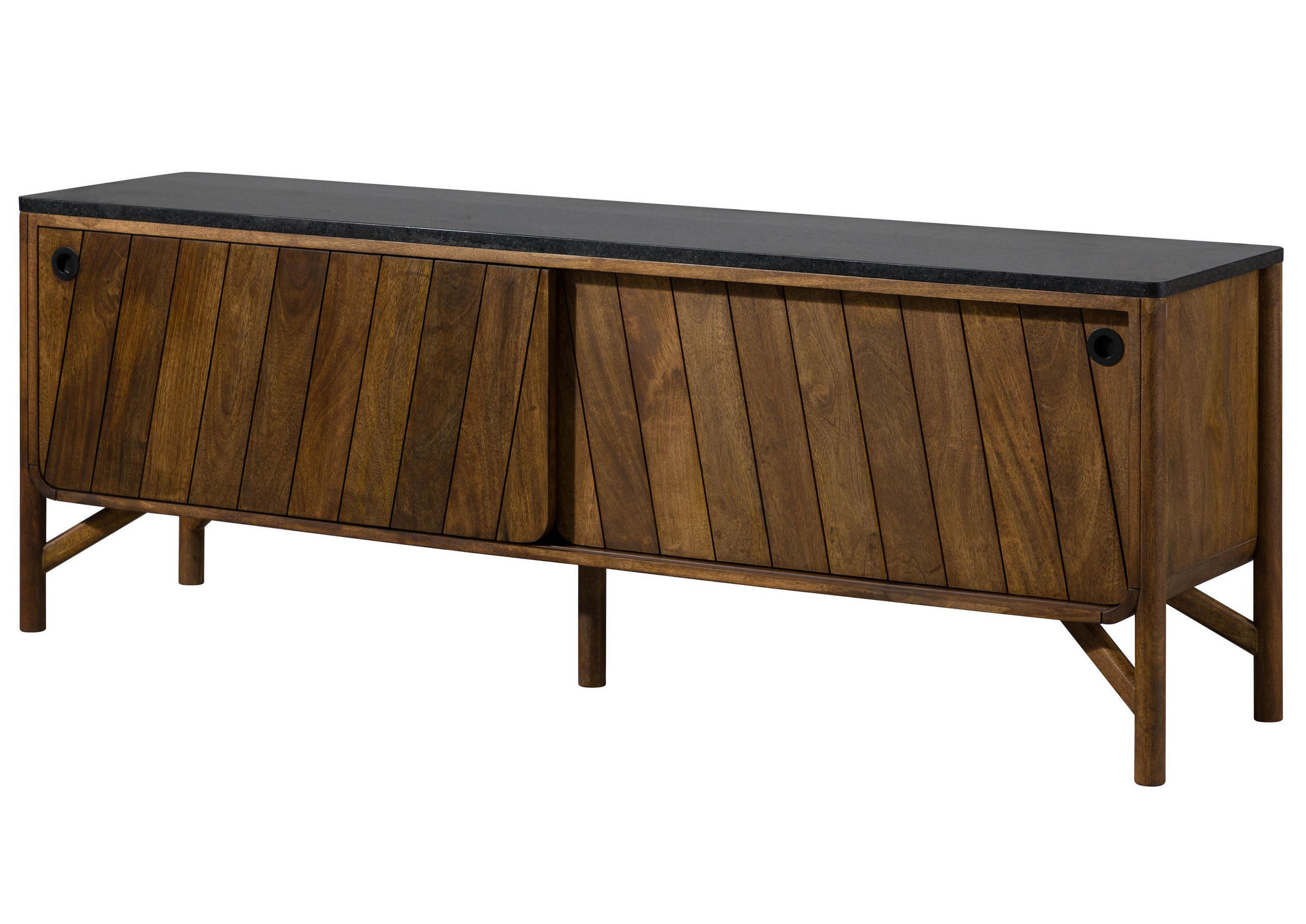 SIDEBOARD Mango 185x45x65 braun geölt / dunkler Granit LOS ANGELES #107 - Braun, Holz (185/65/45cm) - Massivmoebel24