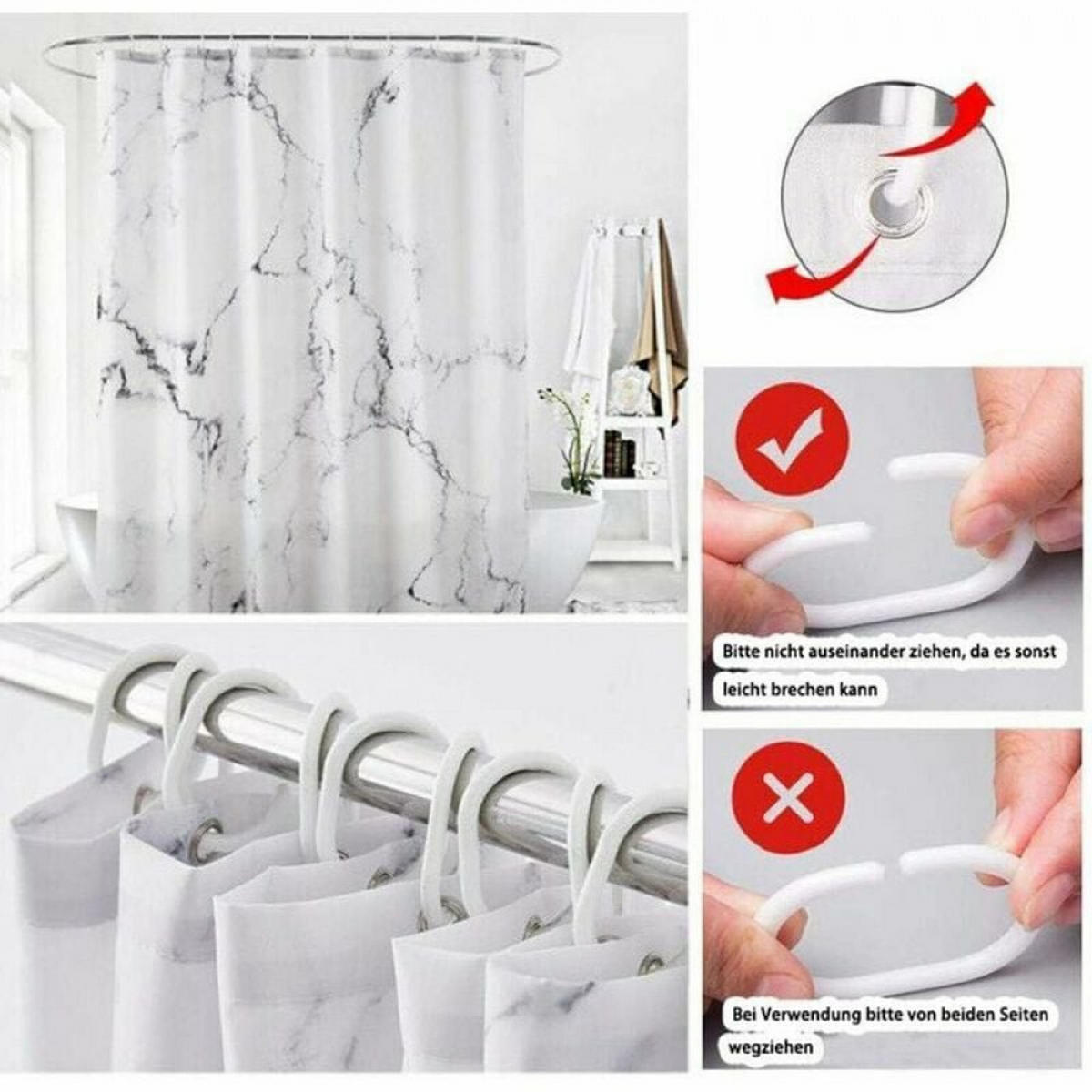 DUSCHVORHANG Marmor bedruckt Polyester schimmelresistent wasserdicht - Weiß, Textil (200/180cm) - MCBOSON
