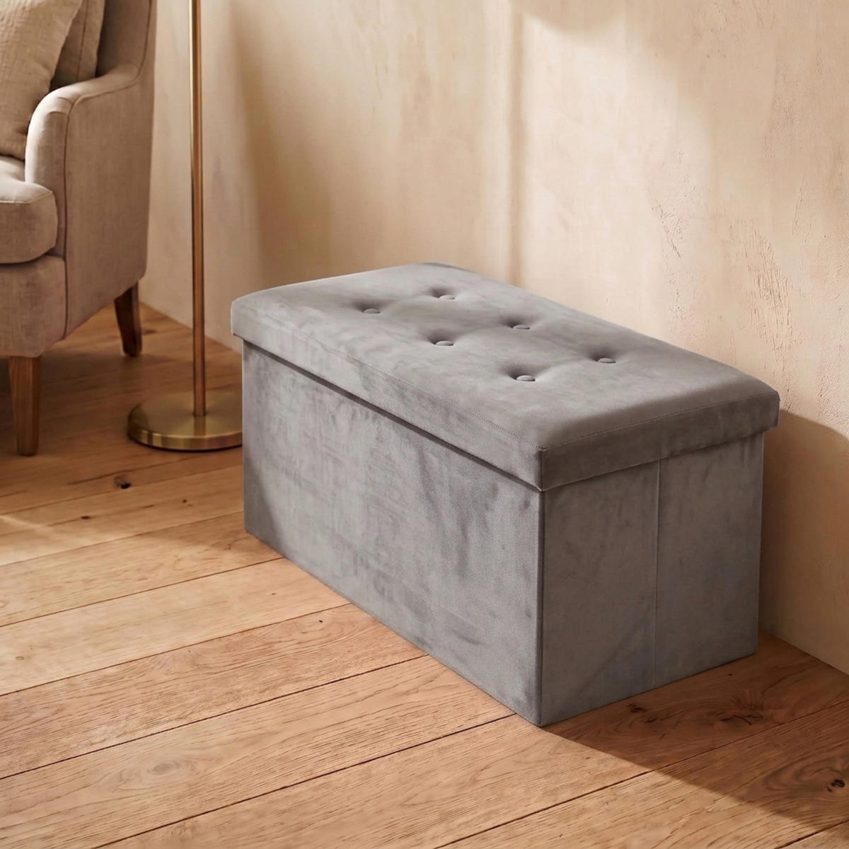 SAMT-HOCKER mit Stauraum 76/38/38 cm - Grau, Textil (38/38/76cm) - SCENA LIVING