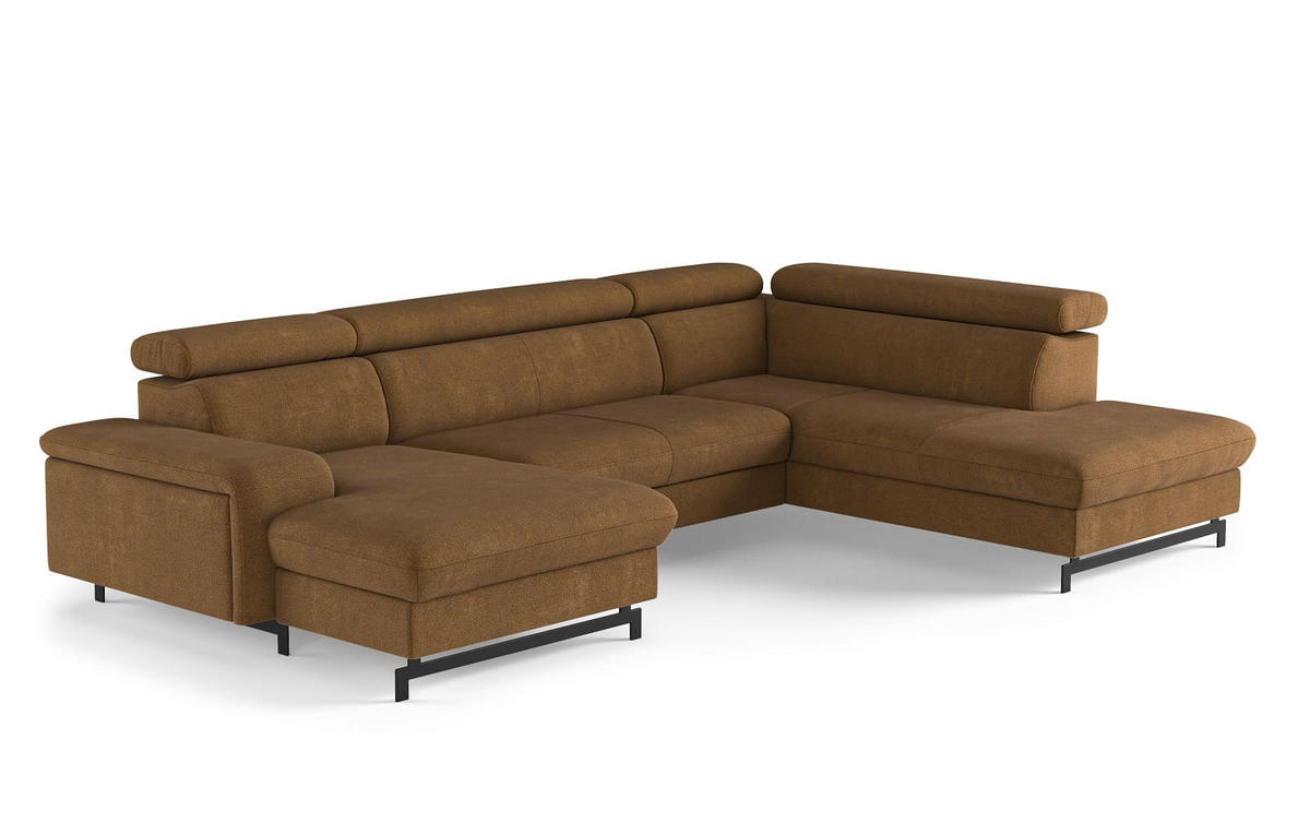 WOHNLANDSCHAFT mit Schlaffunktion und Bettkasten, Orlando-Stoff - Cognac/Schwarz, Kunststoff/Textil (215/81/328cm) - Cotta