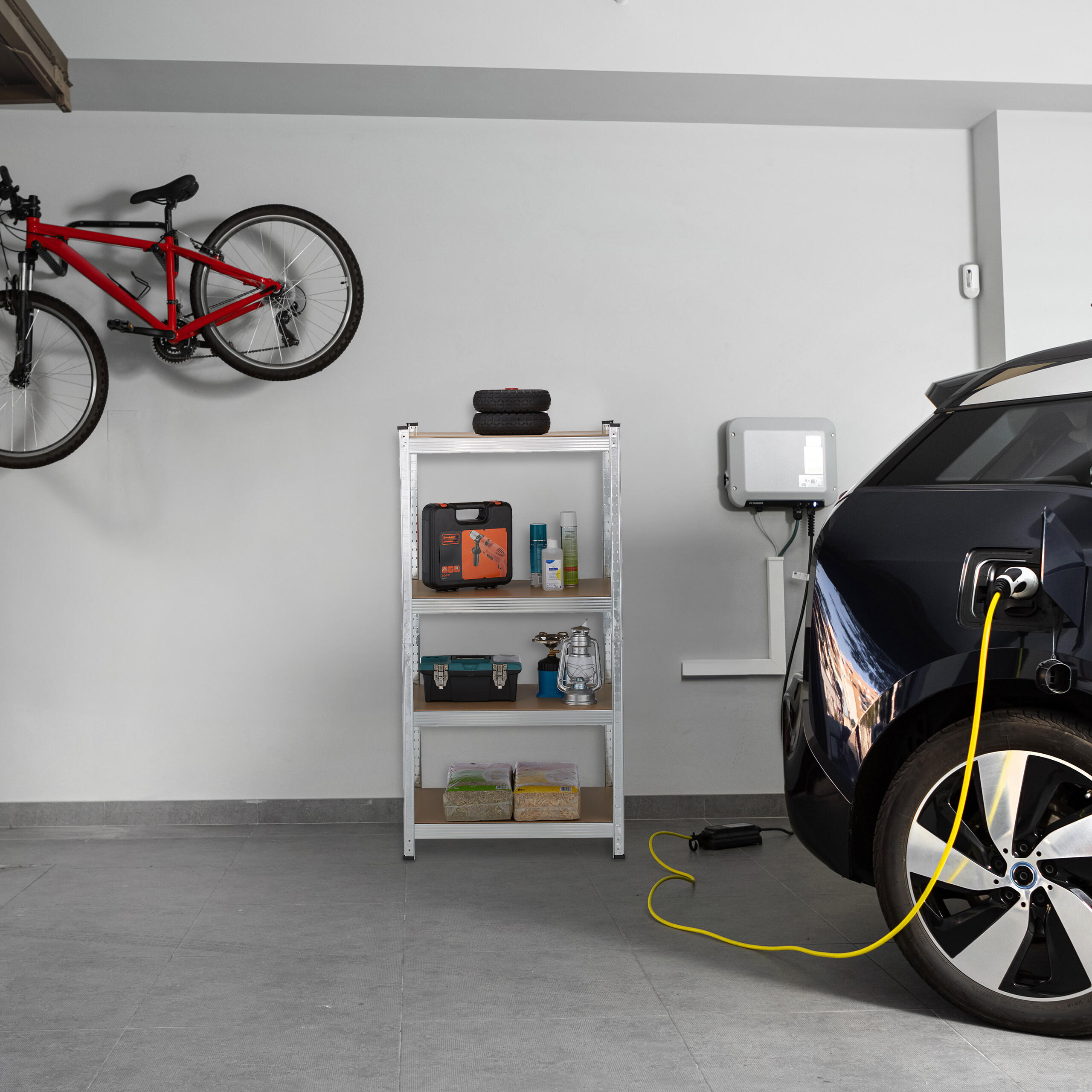 SCHWERLASTREGAL - Silberfarben, Holzwerkstoff/Kunststoff (70/138/40cm) - Relaxdays