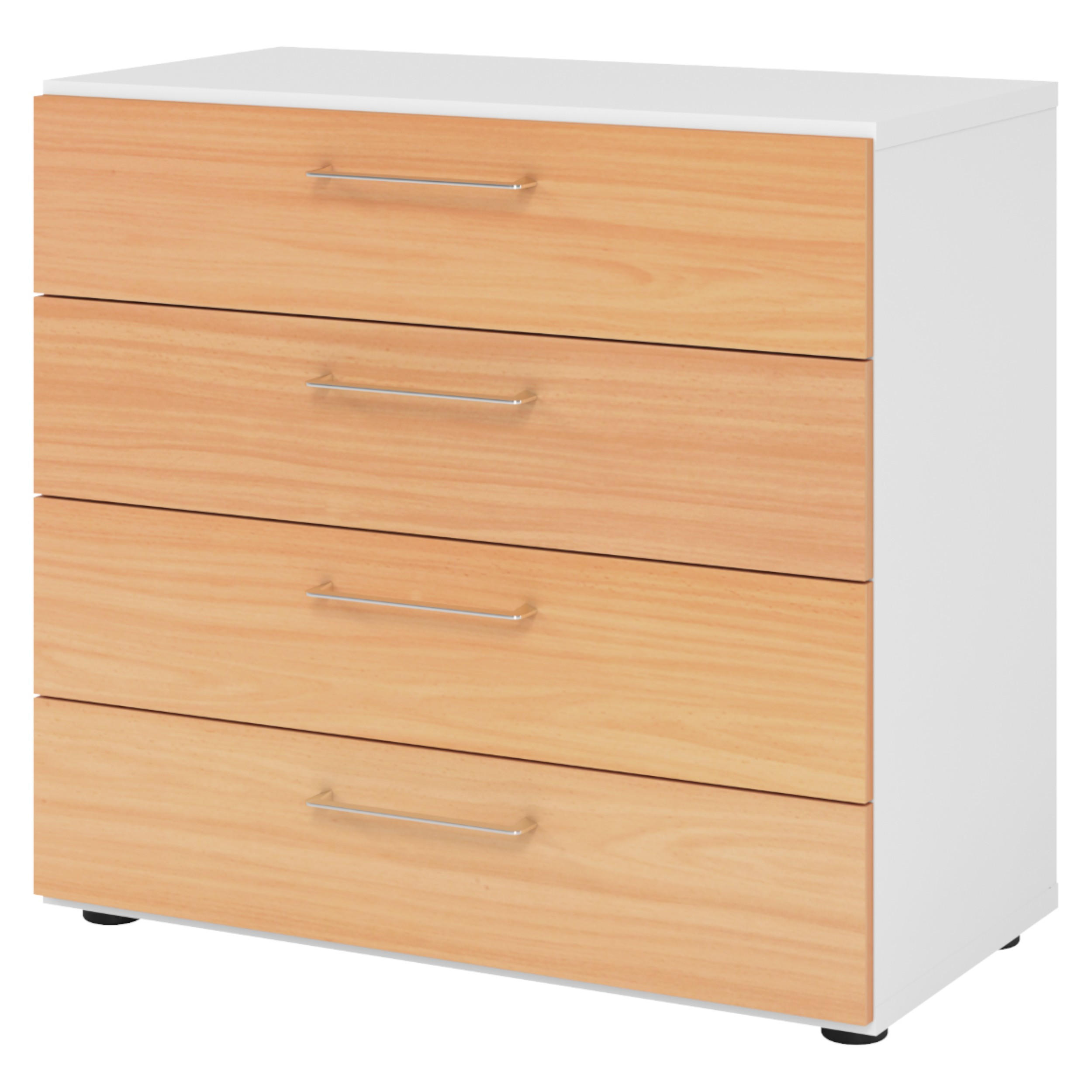 SCHUBLADENSCHRANK - 4 Schübe 42/80/74,8 cm in Weiß/Buchefarben - Buchefarben/Weiß, Holzwerkstoff (80/74.8/42cm) - bümö