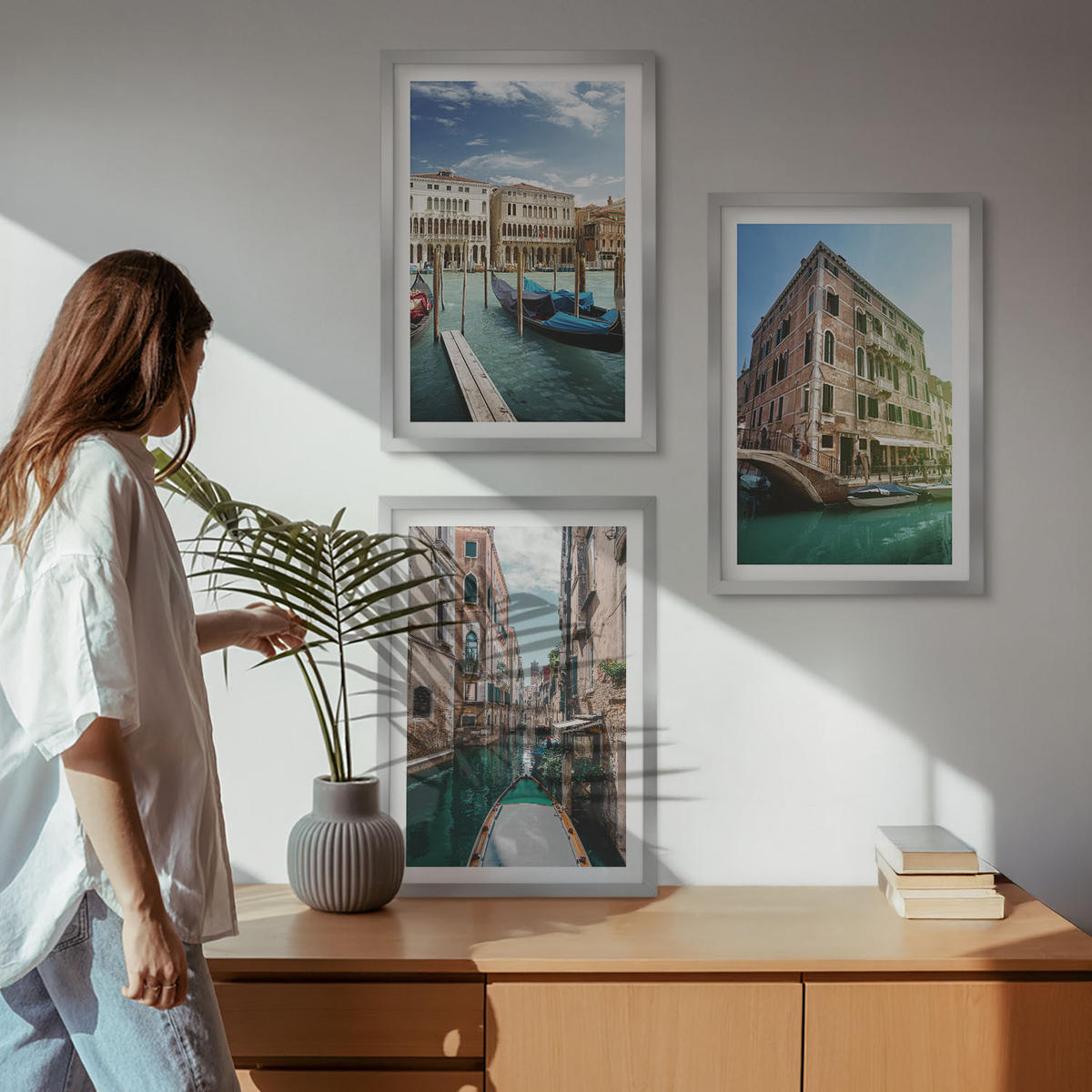 BILDER SET 3er Set - 40x60 cm Silberner Rahmen - Architektur der Kanäle von Venedig - Silberfarben, Kunststoff (40/60cm) - TULUP