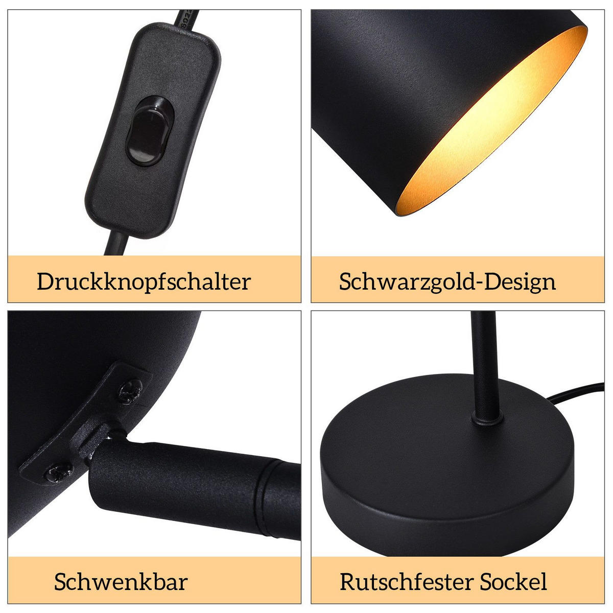 TISCHLAMPE Mila 21.5/12/35 cm - Schwarz, Metall (21.5/12/35cm) - ZMH