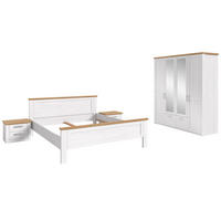 SCHLAFZIMMER weiß Lärche, Eiche Artisan Landhaus, Komplettset mit Bett, Kleiderschrank und 2x Nachttisch - Eichefarben/Silberfarben, Holzwerkstoff/Kunststoff (180/200cm) - Inn.Furn