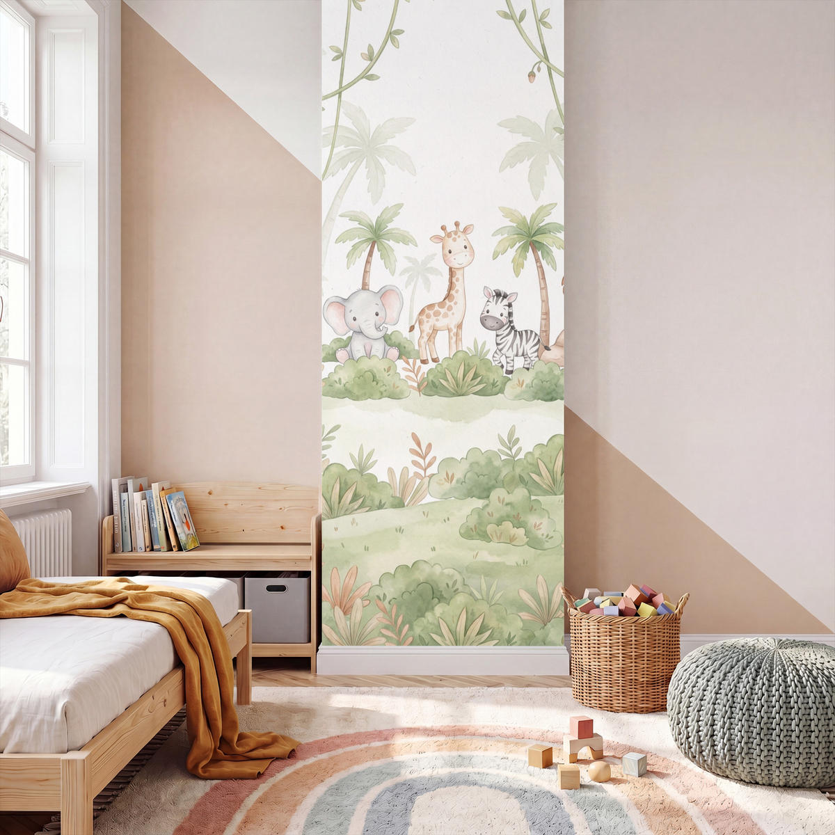 KINDERTAPETE - Tiere - Dschungel - Pastell - 100x280 cm - Weiß, Papier (100/280cm) - OnlyWow