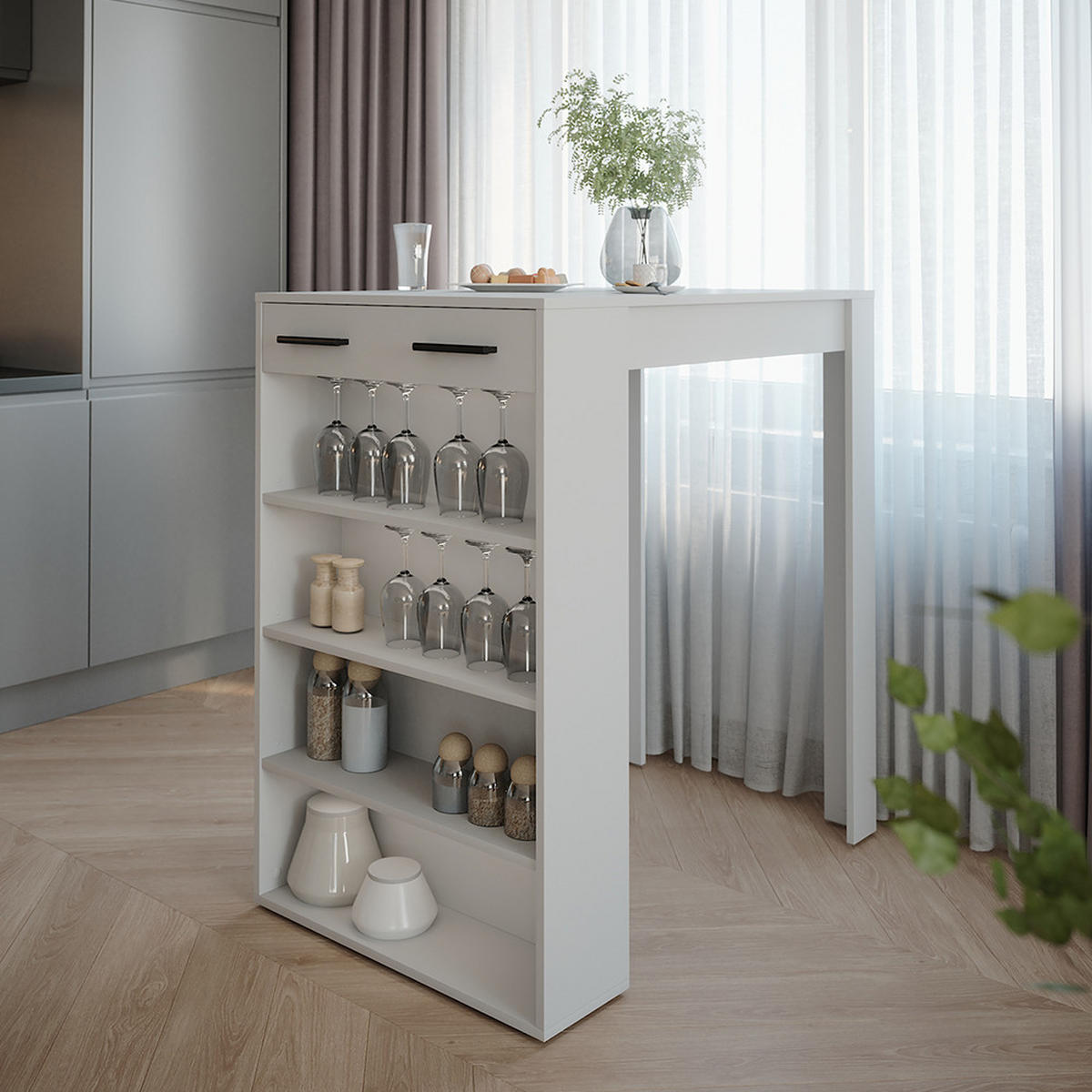 BAROVÝ STŮL Repose Bílá - bílá, kompozitní dřevo (100/67/106cm) - Vicco