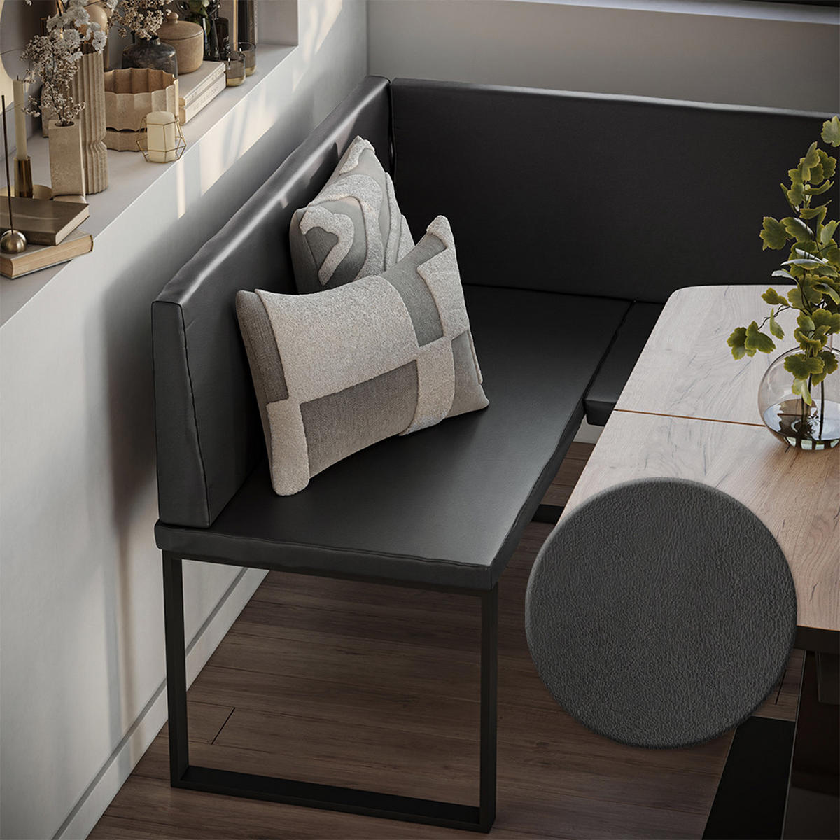 ESSZIMMER-ECKBANK Ravon Schwarz 120 x 120 cm - Schwarz, Textil (120/87/120cm) - Vicco