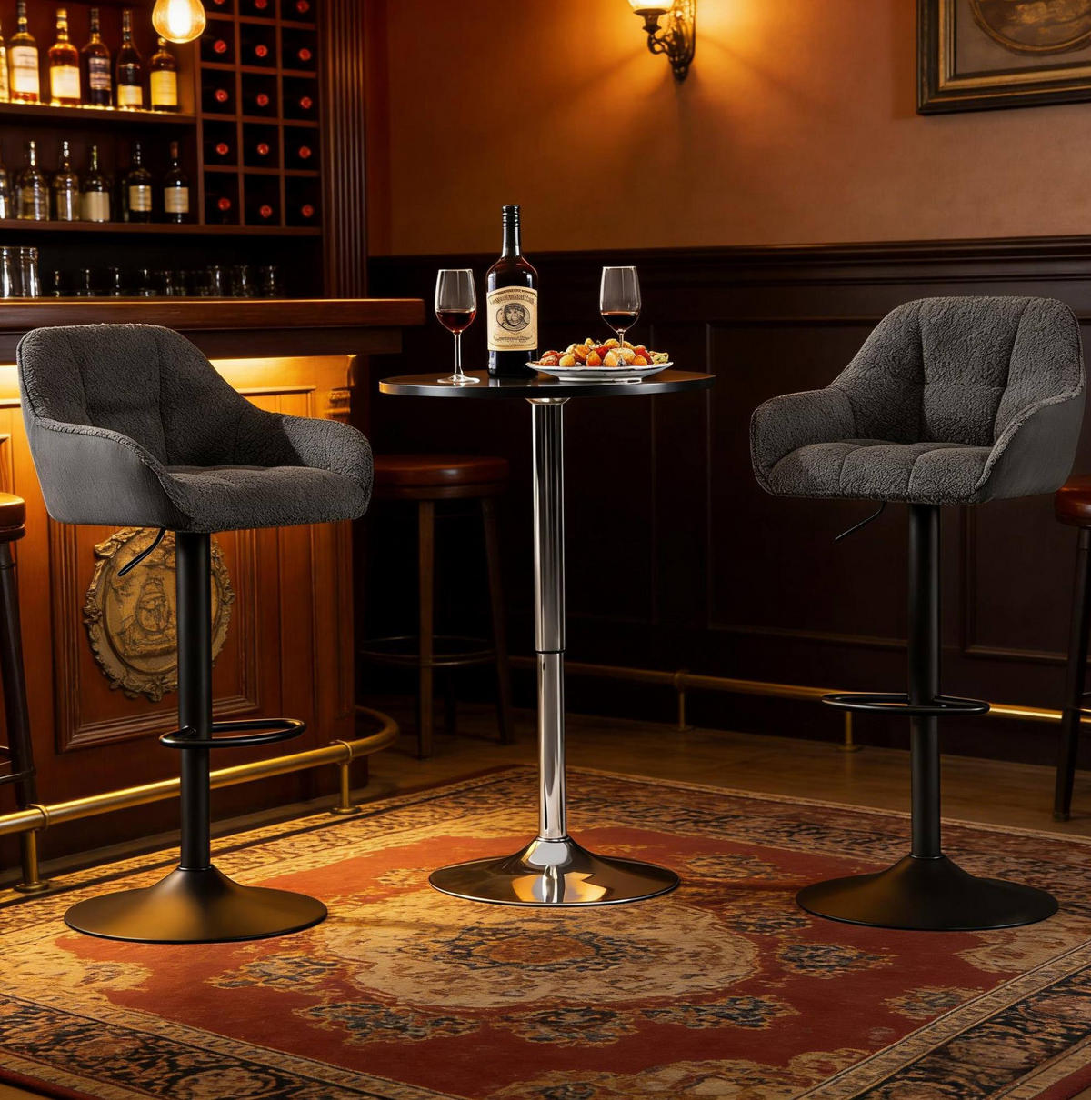BARHOCKER 2er-Set, dunkelgrau, höhenverstellbar und 360° drehbar - Dunkelgrau, Metall (52/109/50cm) - MIVRAY
