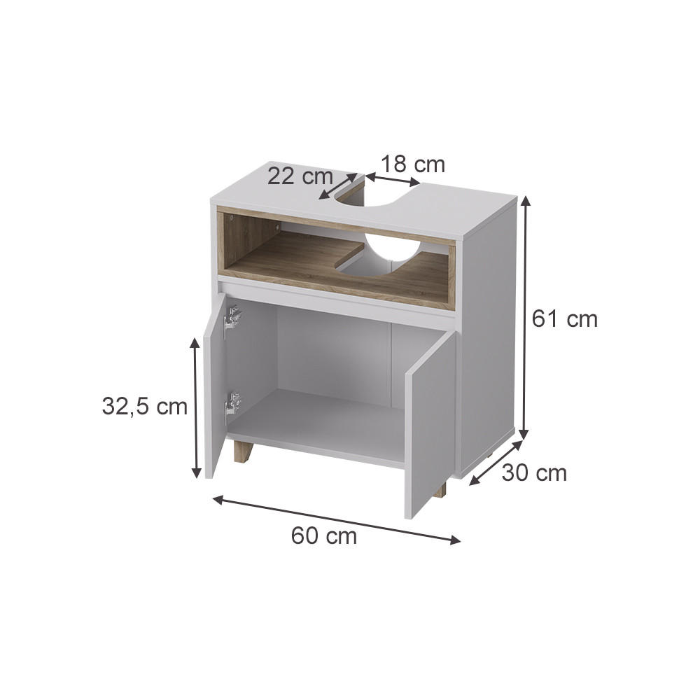 WASCHBECKENUNTERSCHRANK Elnor Weiß/Eiche 60 x 61 cm mit 2 Türen - Weiß, Holzwerkstoff (60/61/30cm) - Vicco