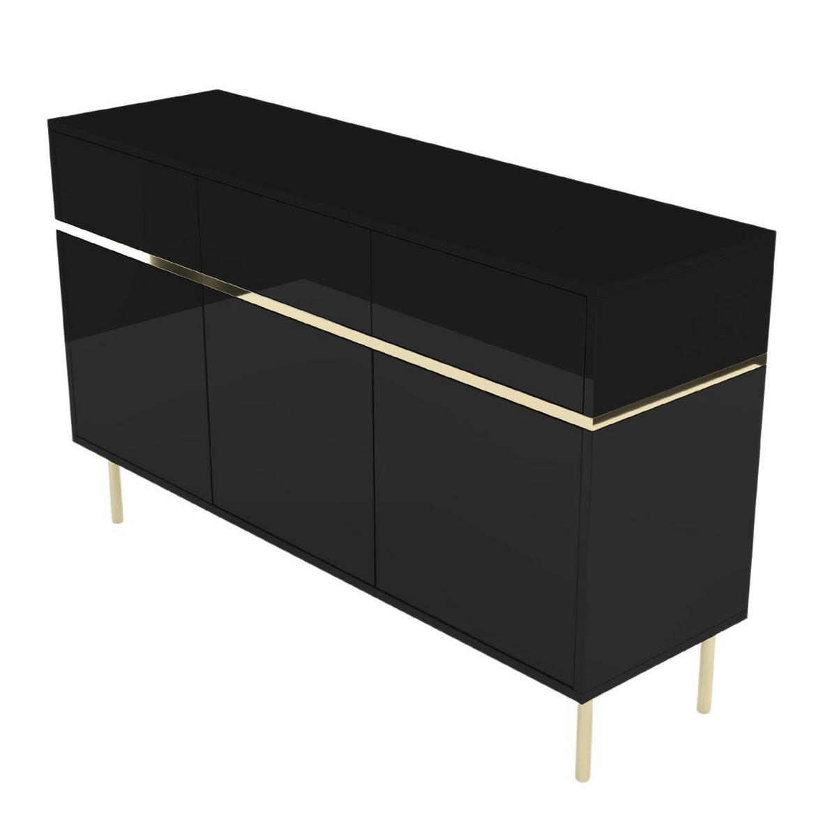 SIDEBOARD Marika, Schwarz, Gold, Hochglanz - Goldfarben/Schwarz, Holzwerkstoff/Metall (137.5/85/39.5cm) - Dancan