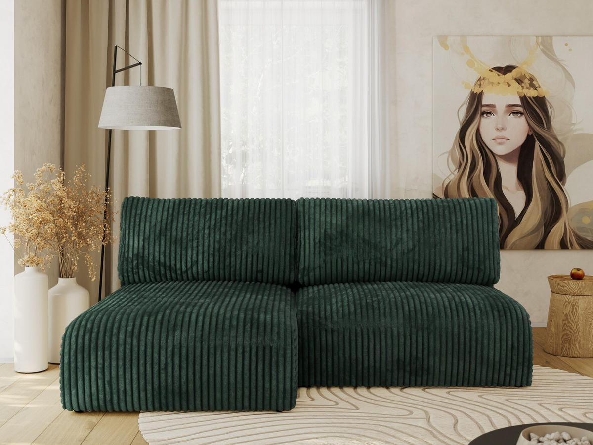 ECKSCHLAFSOFA VIVO L Grün Cord - links - Schwarz/Grün, Kunststoff/Textil (223/150cm) - MKS