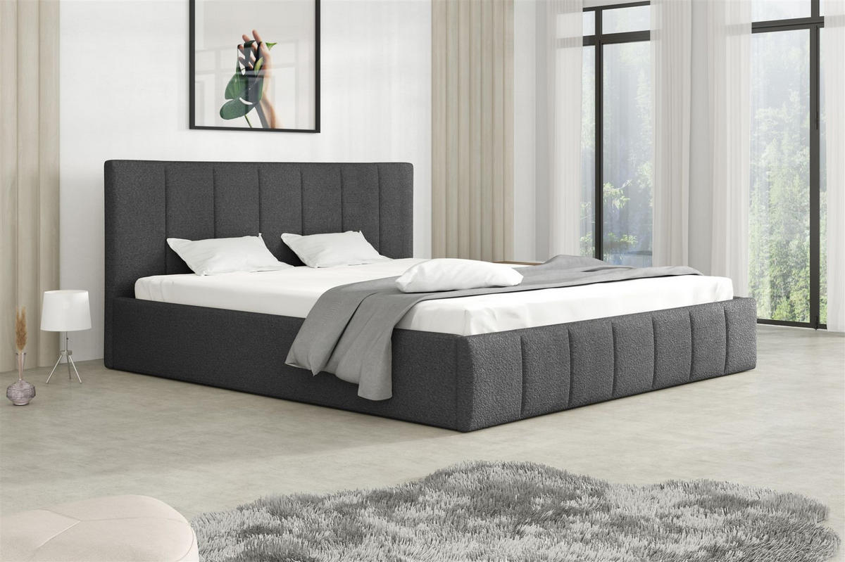 POLSTERBETT Detroit Komplettset - Graphitfarben, Holzwerkstoff/Textil (180/200cm) - Fun Möbel