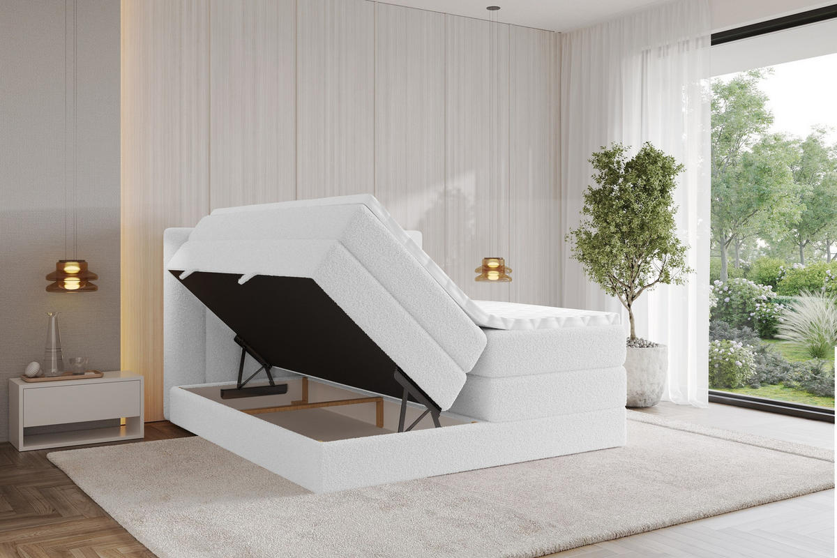 BOXSPRINGOVÁ POSTEL s matrací H3/H4 - OTTA KING - 180x200 cm Bílá - bílá, kompozitní dřevo (180/200cm) - ALTDECOR