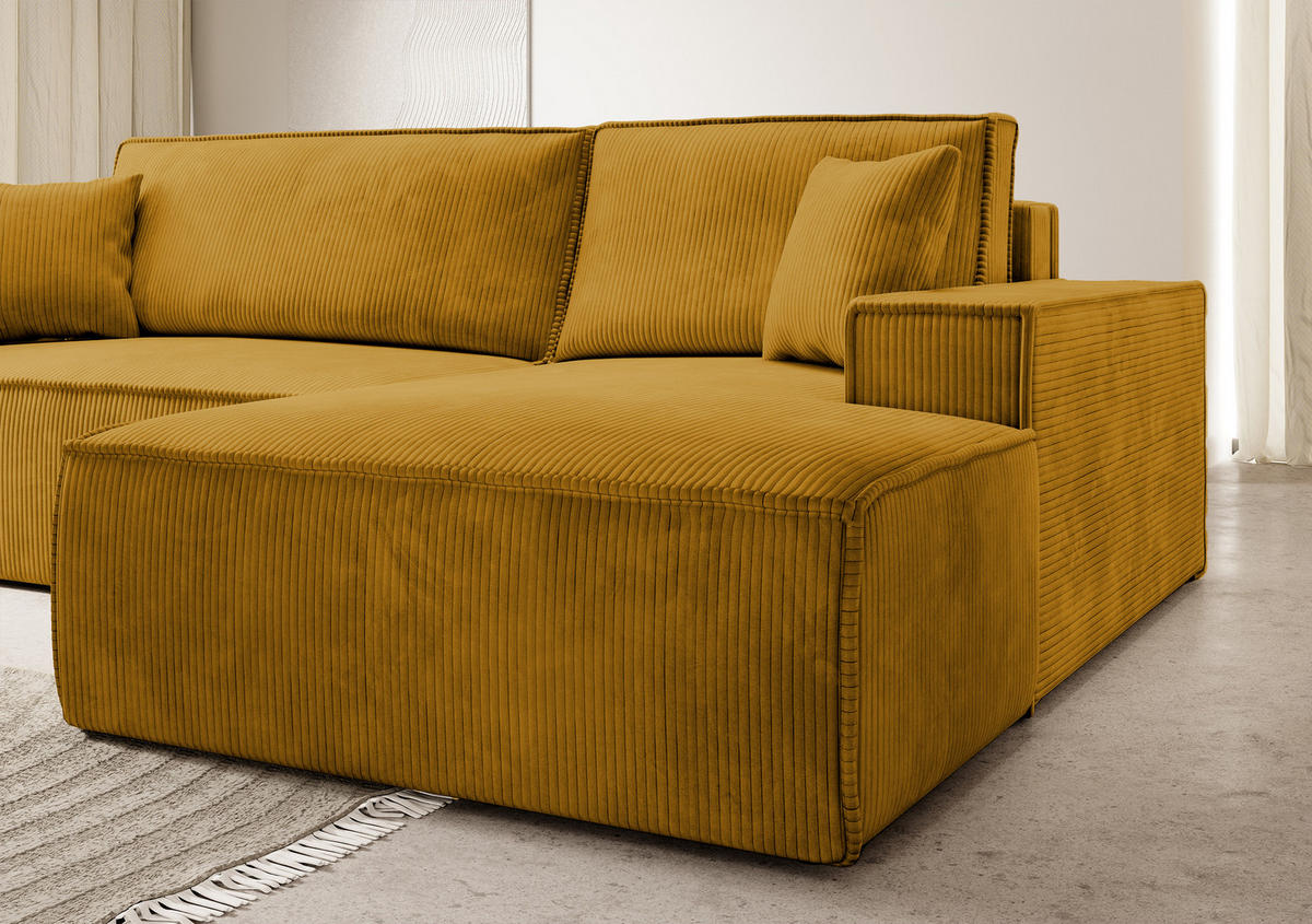 ECKSOFA Farese Senfgelb Cordbezug - Messingfarben/Schwarz, Kunststoff/Textil (267/167cm) - Selsey