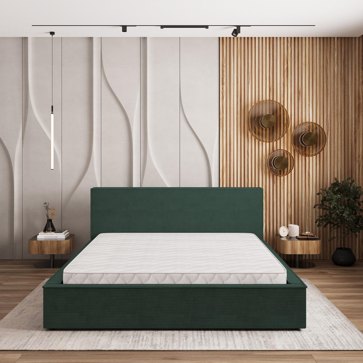 POLSTERBETT CELORA P 120x200 cm mit Bettkästen - Grün - Grün, Holz/Textil - MASSENO