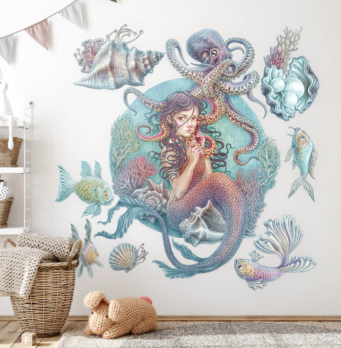 AUFKLEBER 60x67 cm Unterwasser-Meerjungfrauen - Türkis, Kunststoff (60/67/0.1cm) - TULUP