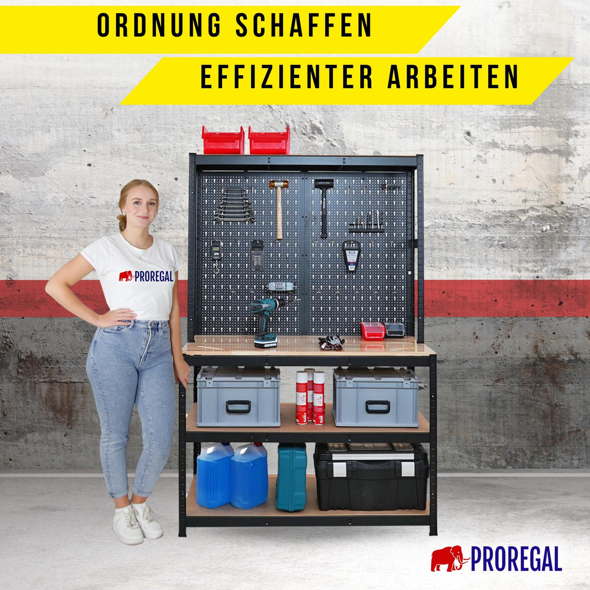 WERKBANK Giant Beast mit Lochwand 180x120x60 cm Fachlast 175 kg Schwarz - Schwarz, Metall (120/180/60cm) - PROREGAL
