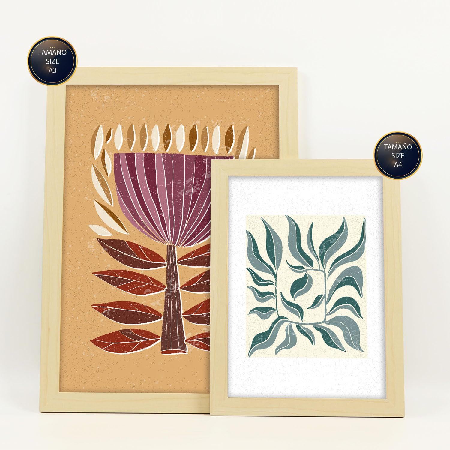 POSTER Set Mit 6 Drucken Von Blumen In Der Sammlung Ethnischere Ästhetische Dekorative Für Zuhause Wandkunstdruck A3 & A4 Rahmen Aus Hellem Holz - Beige, Papier (29/3cm) - Nacnic