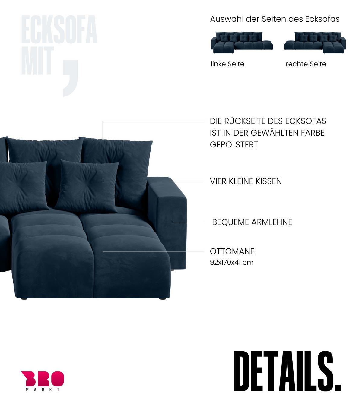 ECKSOFA mit Schlaffunktion RAMIRO Blau - Blau, Textil (325/185cm)