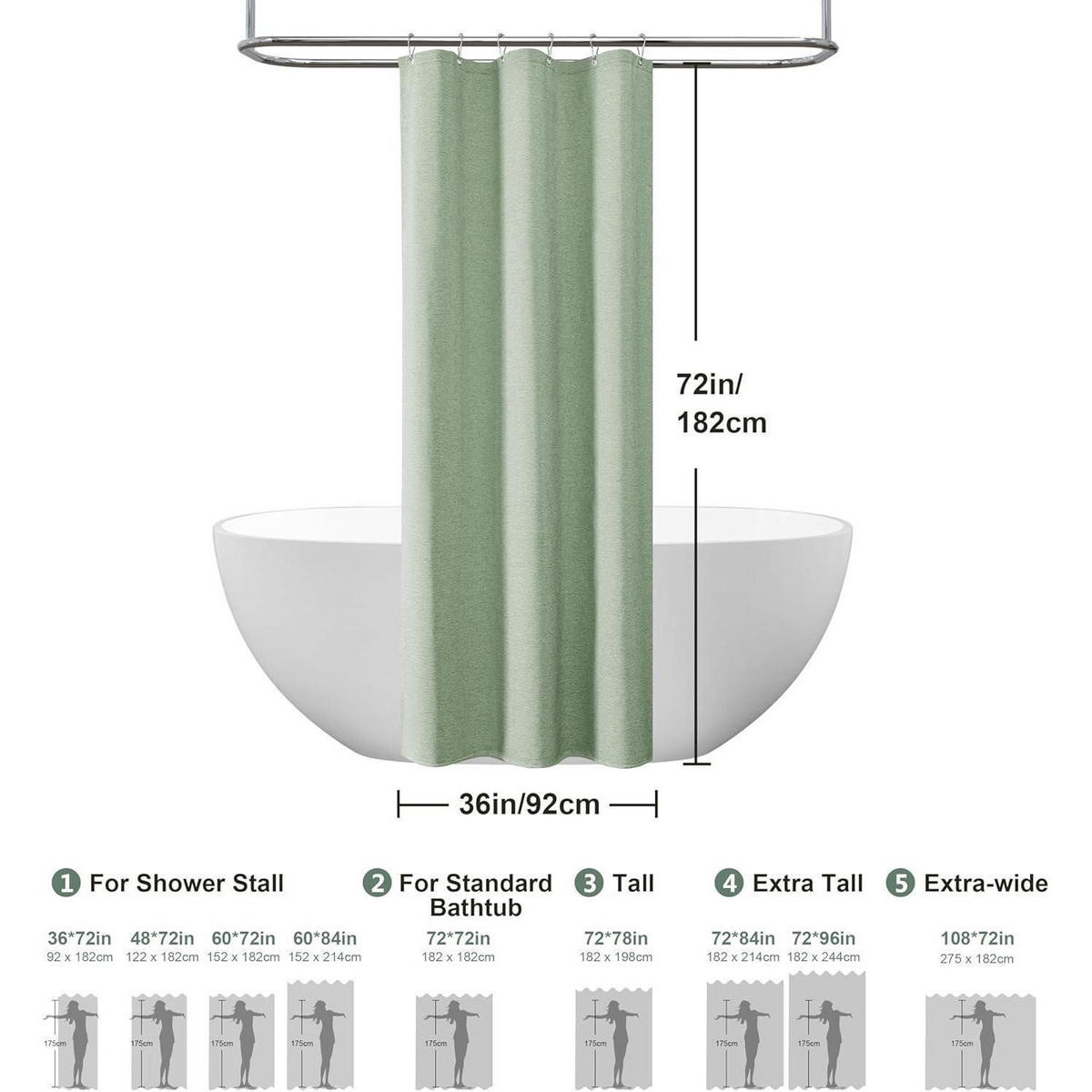 DUSCHVORHANG Leinenoptik Salbeigrün 92 x 182 cm 6er Set - Olivgrün, Textil (92/182cm)