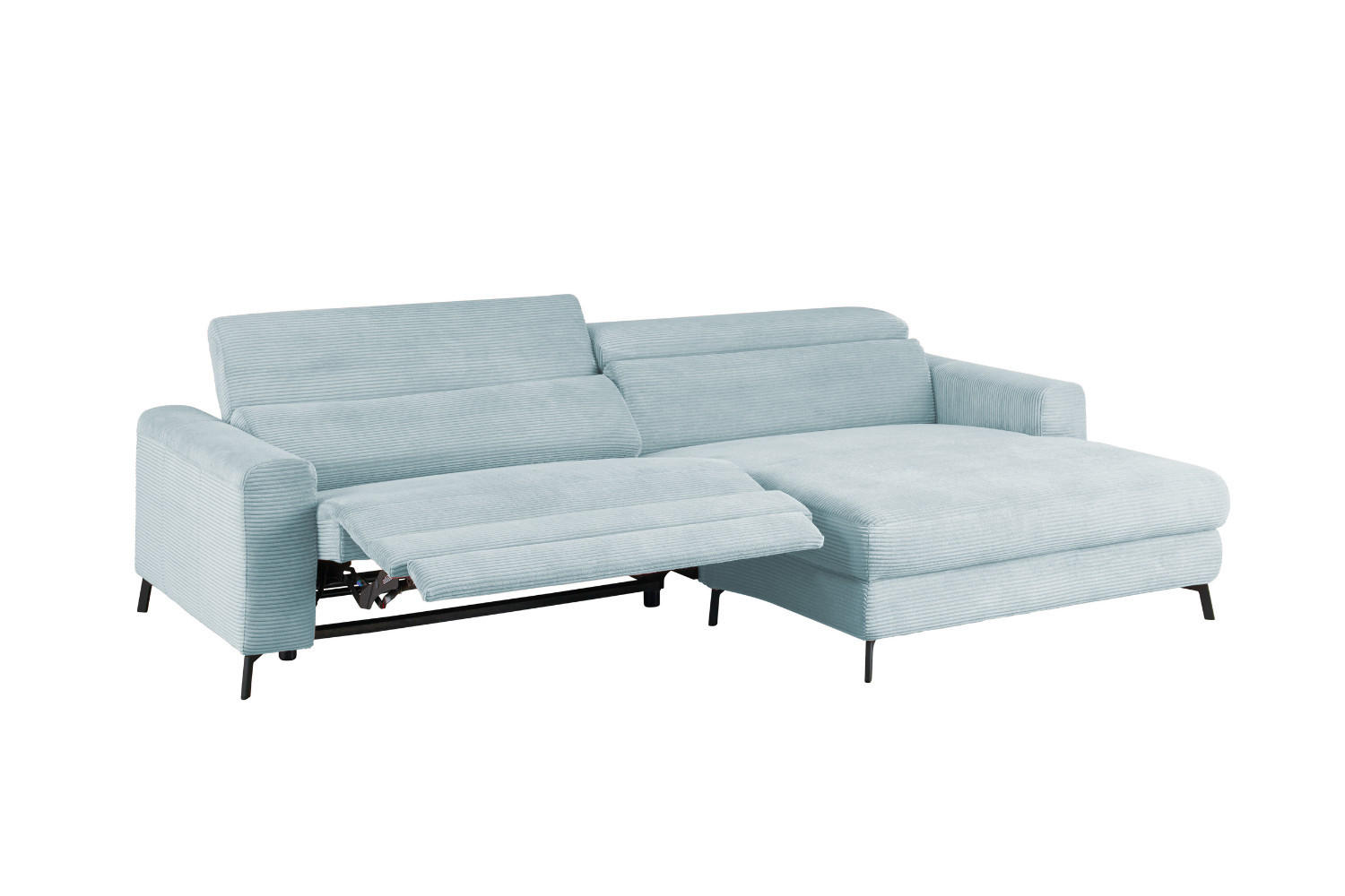 ECKSOFA LAISKA Hellblau Cord Relaxfunktion - Schwarz/Hellblau, Textil/Metall (282/177cm) - KAWOLA