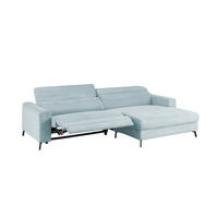 ECKSOFA LAISKA Hellblau Cord Relaxfunktion - Schwarz/Hellblau, Textil/Metall (282/177cm) - KAWOLA