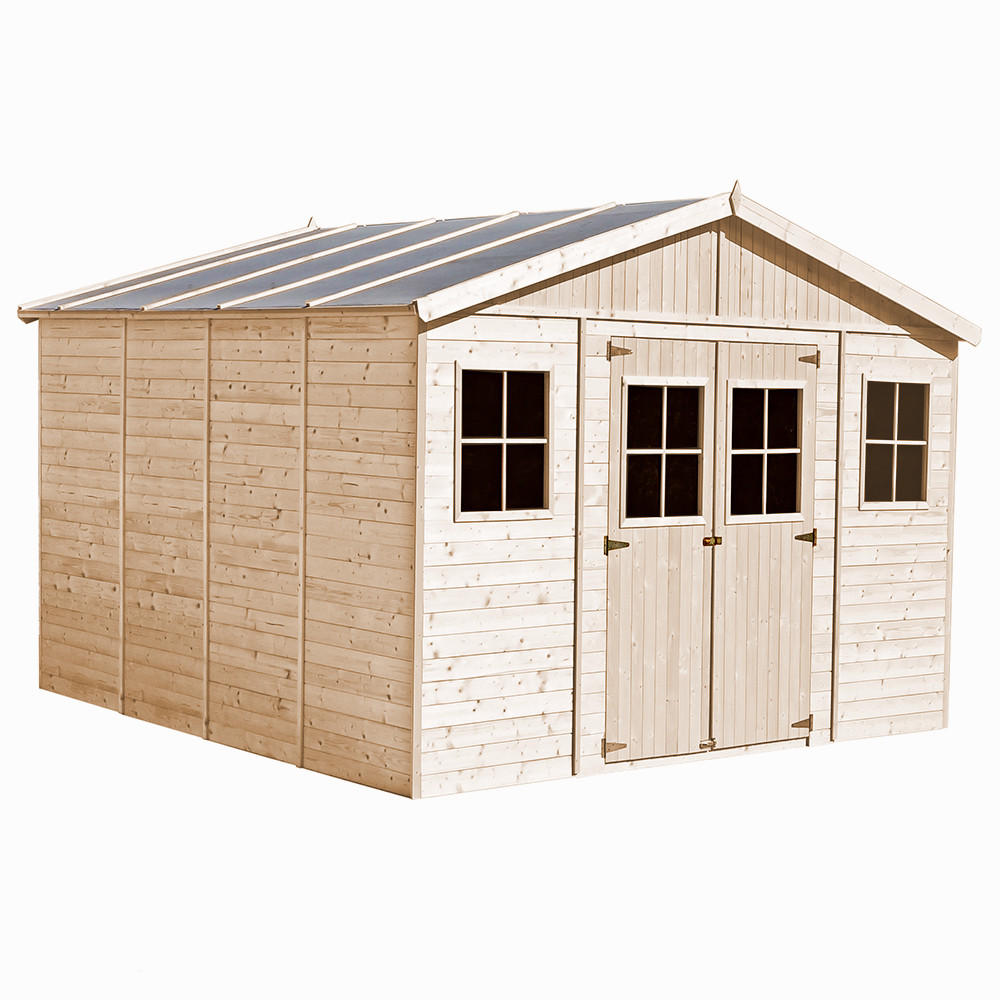 HOLZ-GARTHENHAUS MIT IMPRÄGNIERTEM BODEN - H246 x 418 x 420 cm/ 16 m² - M330+330G - Beige, Holz (418/252/420cm) - Timbela