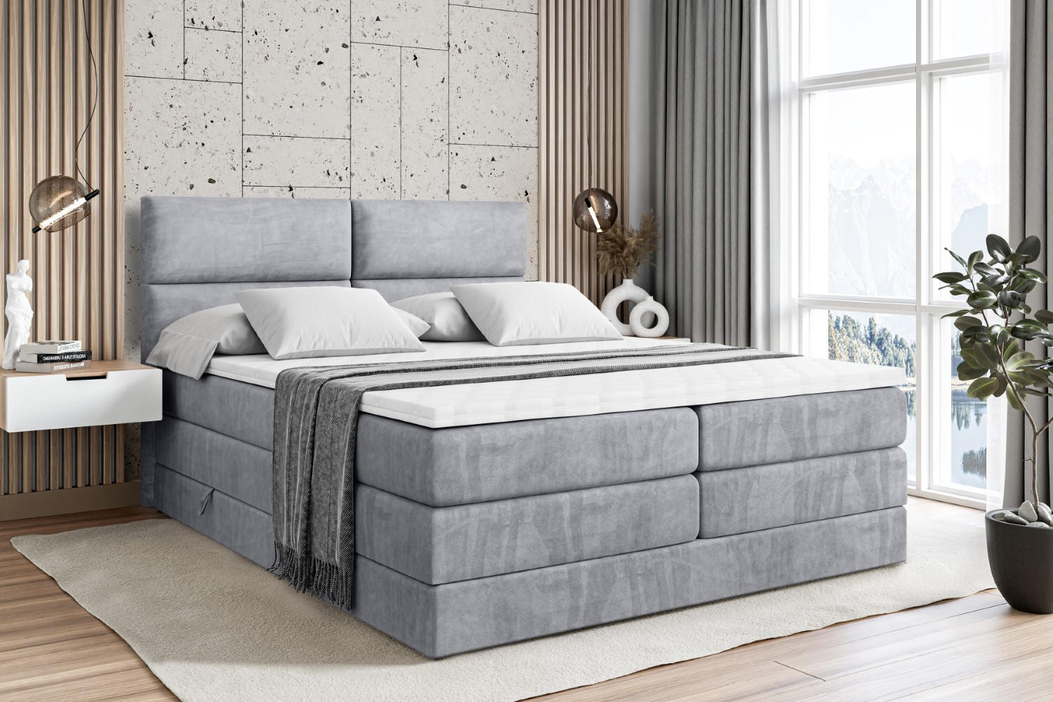 BOXSPRINGBETT BOXI3 KING - 120x200 - H3/H4 - Hellgrau - Hellgrau, Holzwerkstoff (120/200cm) - ALTDECOR