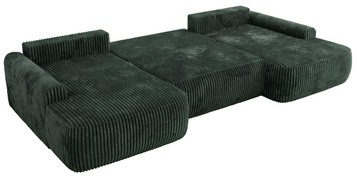 WOHNLANDSCHAFT CUBO U Grün Cord - Schwarz/Grün, Kunststoff/Textil (370/100/187cm) - MKS