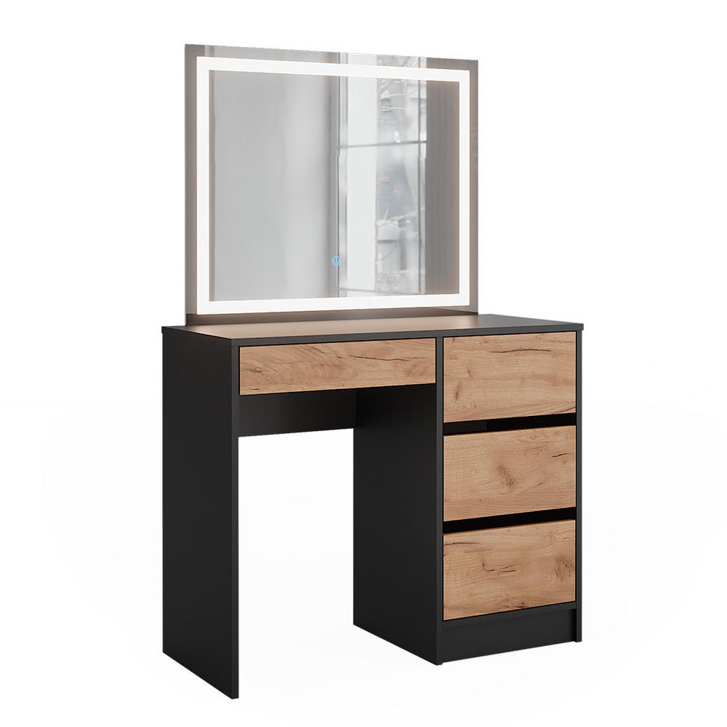 MASĂ DE TOALETĂ Sherry Stejar antracit/Goldkraft 90x75 cm cu oglindă LED