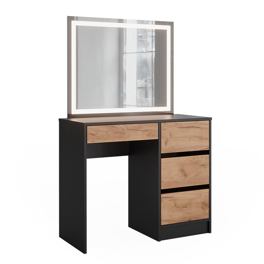 SCHMINKTISCH Sherry Anthrazit/Goldkraft Eiche 90 x 75 cm mit LED-Spiegel - Honigeiche/Anthrazit, Holzwerkstoff (90/75/40cm) - Vicco