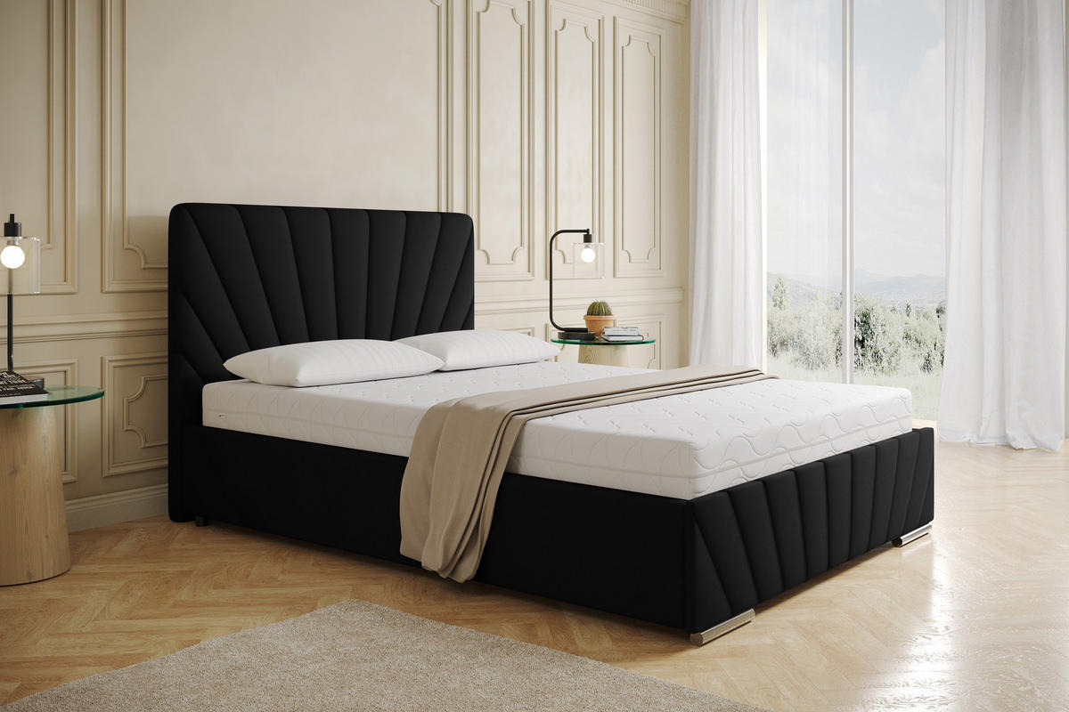 POLSTERBETT Ray 140 x 200 cm mit Bettkasten, Lattenrost und Taschenfederkernmatratze Pocket mit Kokosmatte - Schwarz - Schwarz, Holz (140/200cm) - Panda Möbel