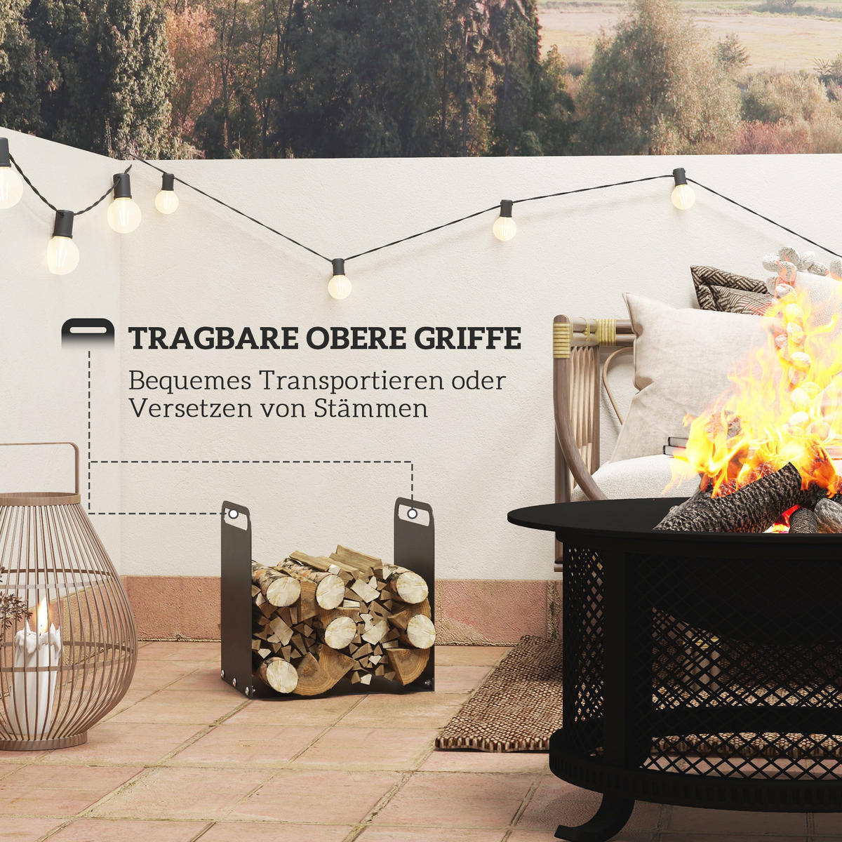 KAMINHOLZREGAL bis 30 kg - Schwarz, Metall (30/36/36.5cm) - Outsunny